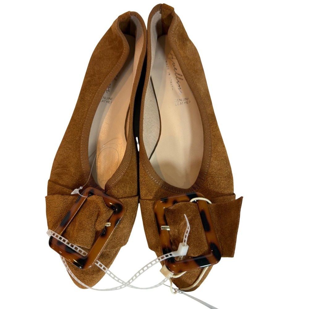 Avellini Womens Brown Suede Tortshell Buckle Pointed Toe Ballet Flats Size 38